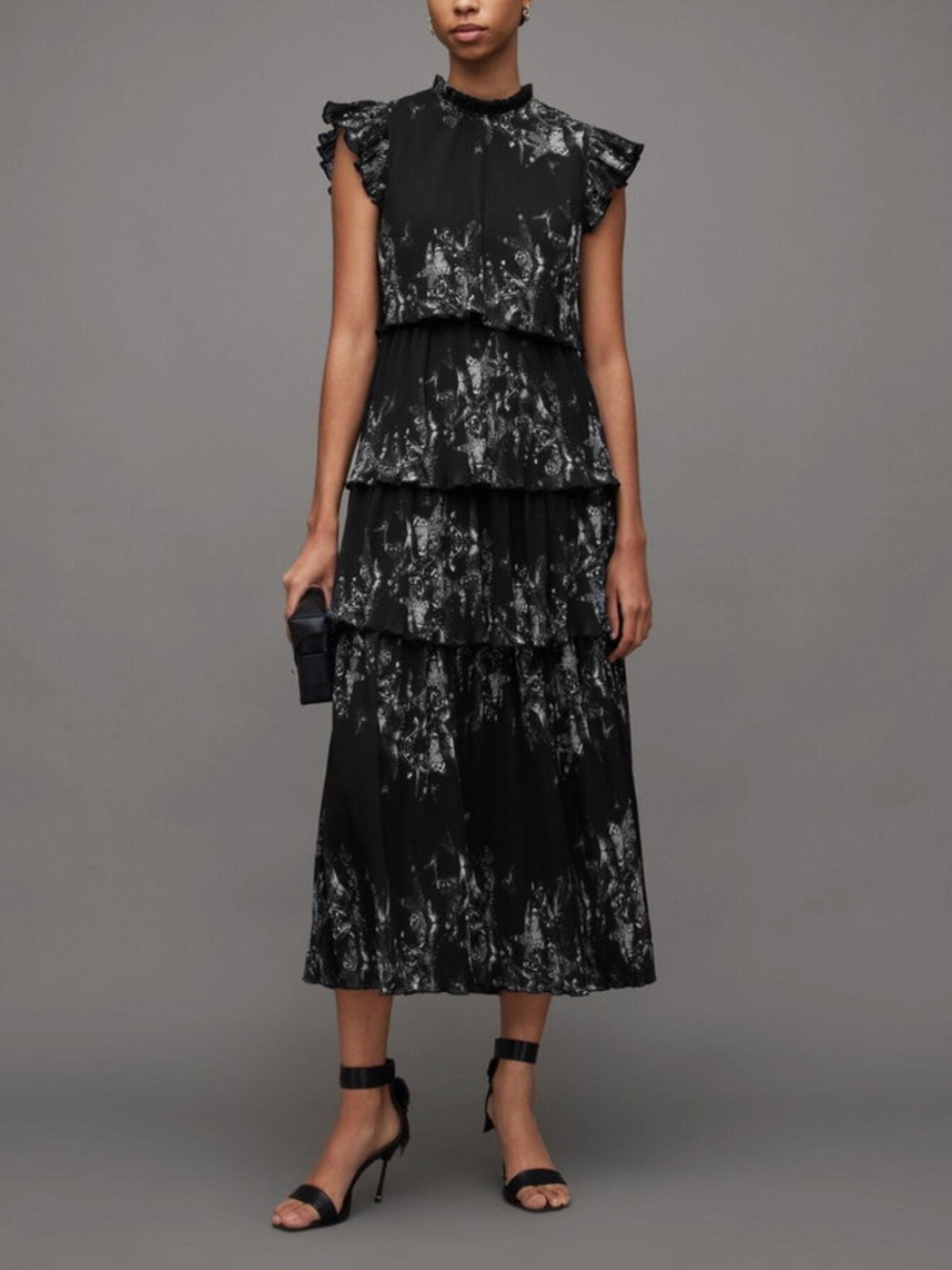 All Saints Madi Diana Butterfly Pleated Midi Dress Size 4